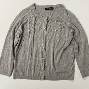 Zara Knit Pearl Gray Dainty Coquette Soft Button Cardigan Sweater Women Medium